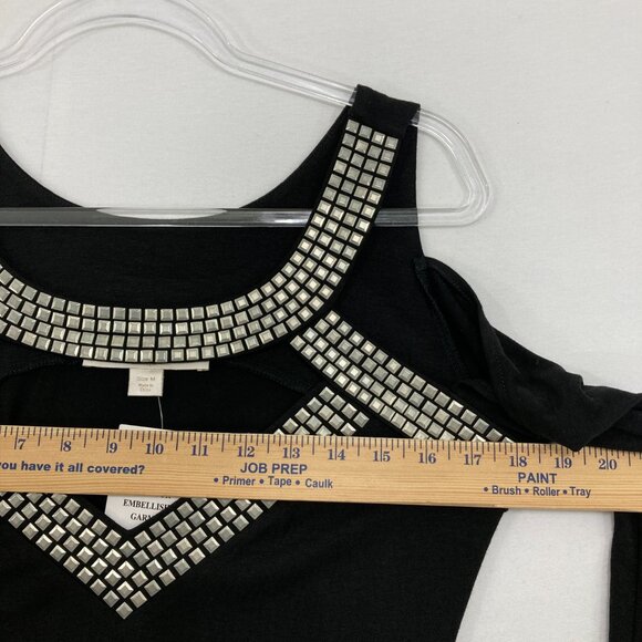 New Boston Proper Medium Cold Shoulder Ruched Studded Long Sleeve Top Evening - Picture 6 of 9